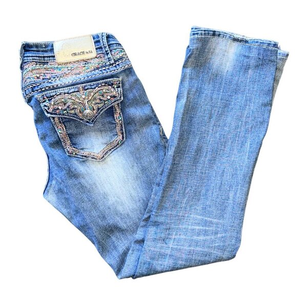 Grace Denim - Grace Women's Vintage Embroidered Pockets Vintage Bootcut Jeans Size 30